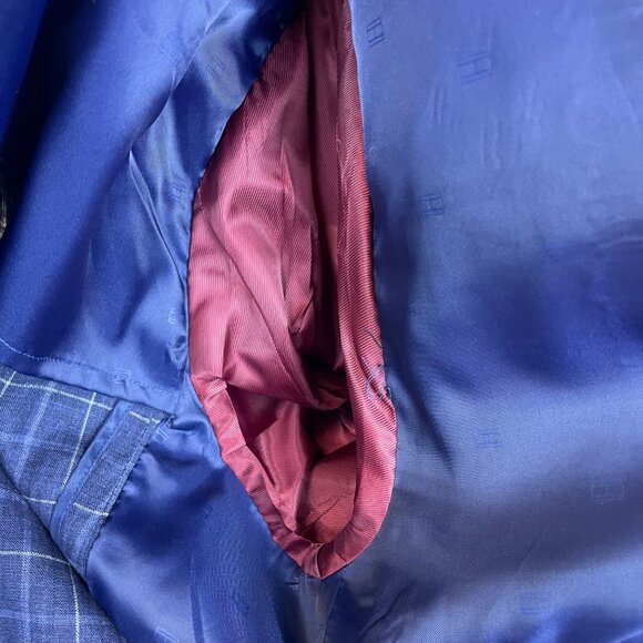 Tommy Hilfiger Mens Navy Plaid Blazer Two-Button Suit Jacket Size 44R - Picture 6 of 11